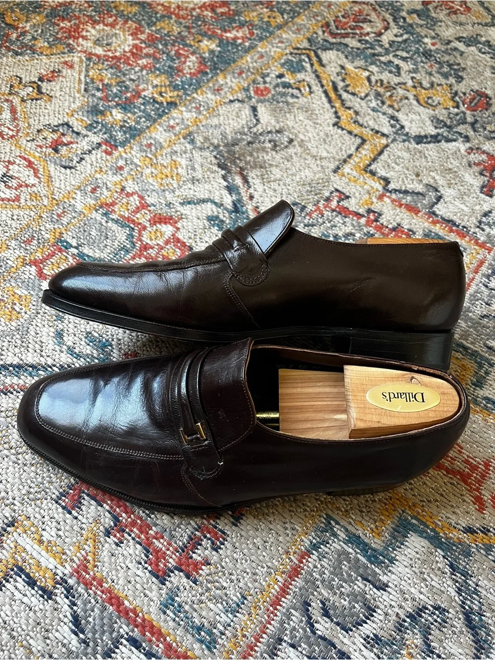 Florsheim Dark Oxblood Leather Slip-On Loafers with Gold Accents Size 9.5E